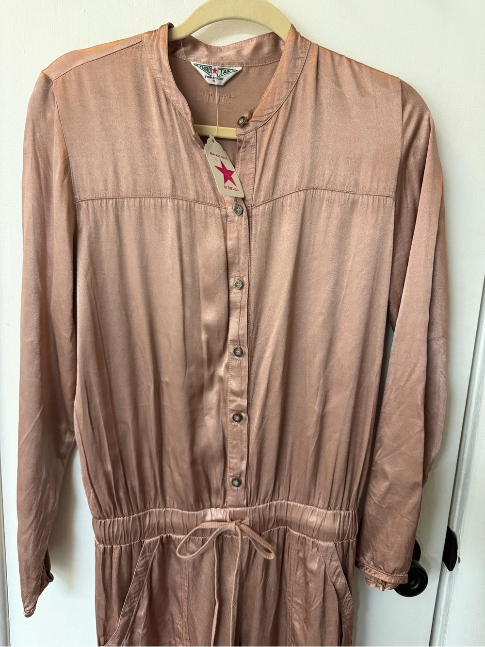 Hard Tail Rose-Taupe Satin Jumpsuit with Front Pockets - Retail $85